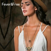 feverfree vintage multi layer collar pendants necklaces for women geometric natural wood beads choker necklaces antique jewelry