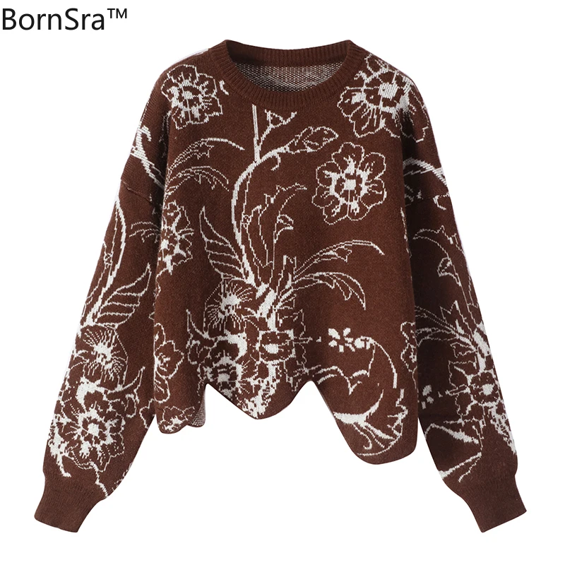 

Bornsra Casual Computer Knitted Womens Sweaters O-Neck Full Sweaters for Women Women Clothing Womens Knit Sweaters
