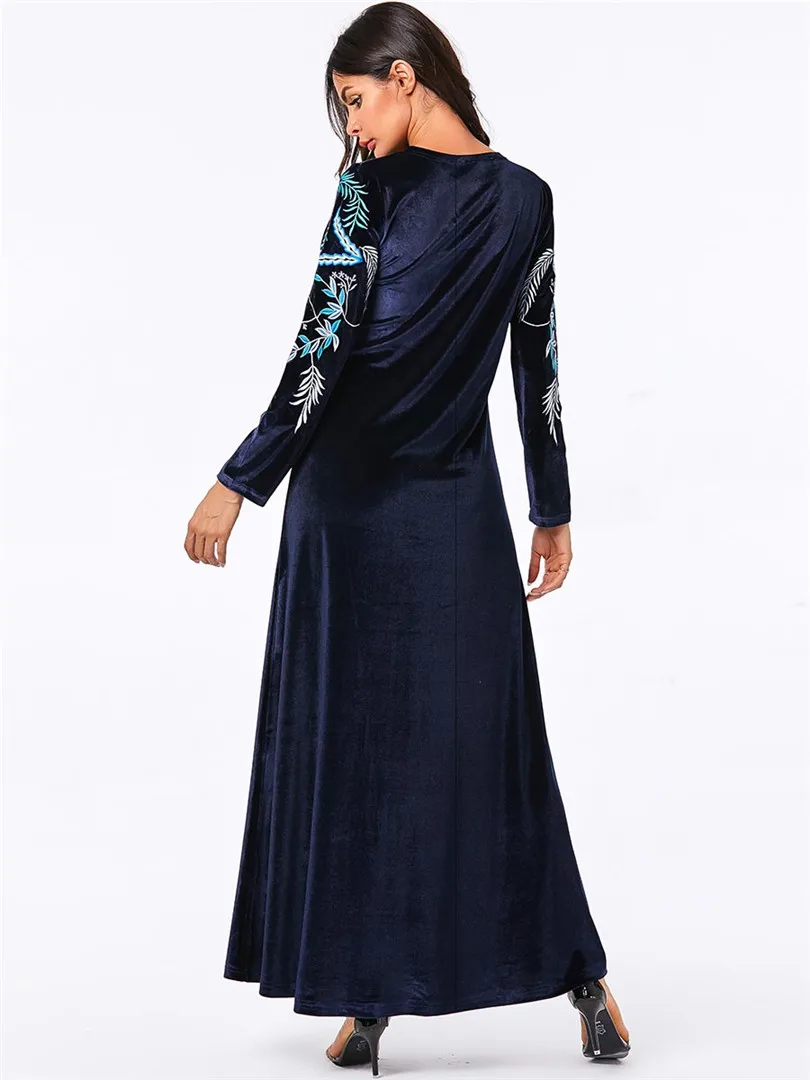 Solid Color Floral Embroidered Gold Velvet Dress Loose Large Size Simple Elegant Muslim Clothing Autumn Winter | Тематическая