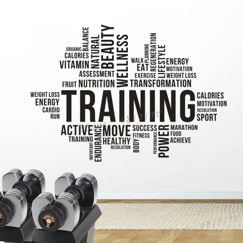Fitness Training Word Cloud Wall Sticker Sports Workout Club Decor Crossfit Inspirational Vinyl Decal Gym Studio Poster AZ856 | Дом и сад