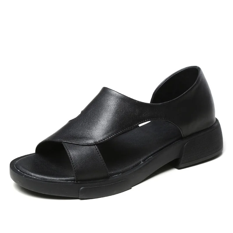 

2021 Fashion Summer Shoes for Women Platform Sandals Open Toe Genuine Cow Leather Slip on Flat Heel Lazy Sandals Sandalias Mujer