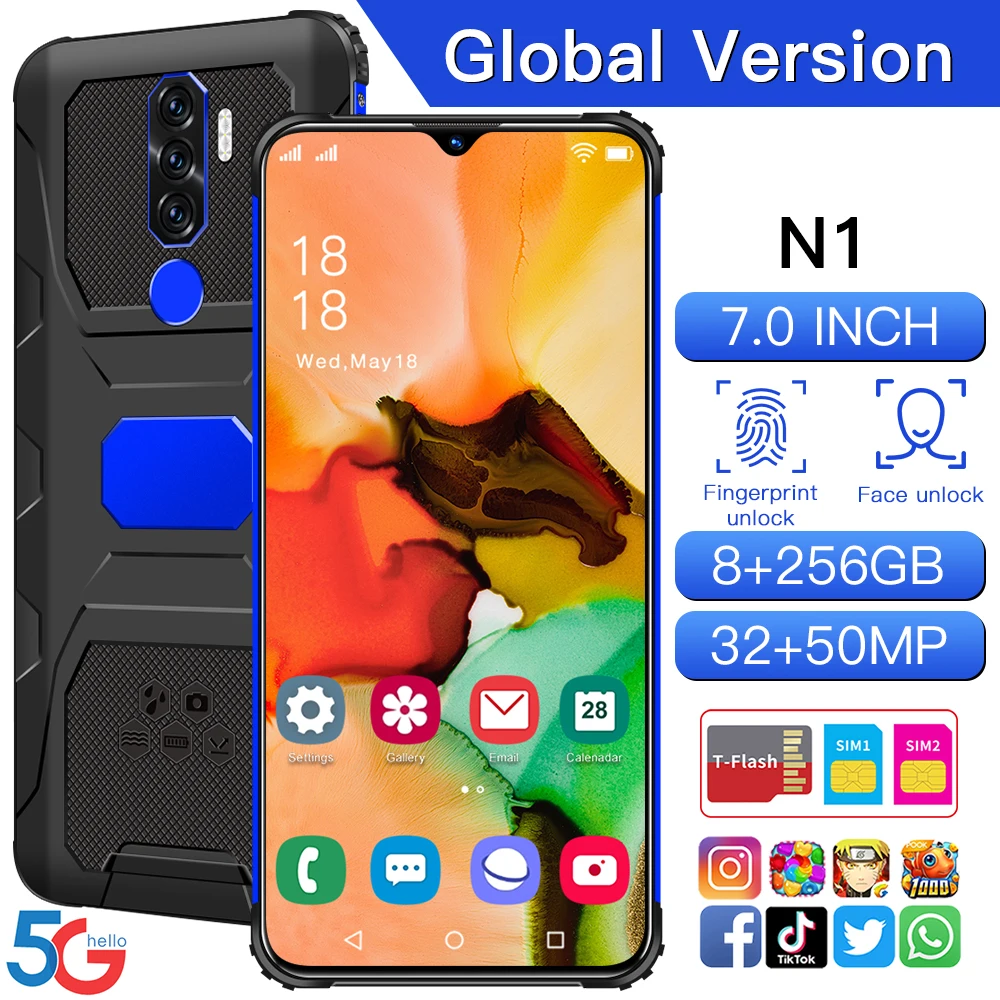 

2021 N1 8+256GB Andriod 11.0 Phone 32+50MP Qualcomm 888 10 Core 6800mAh Big Battery Smartphones 4G 5G LTE GPS