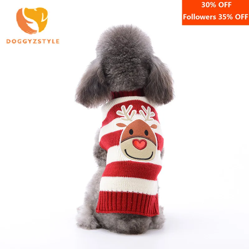 Рождественская зимняя одежда с рисунком красного оленя для маленьких собак