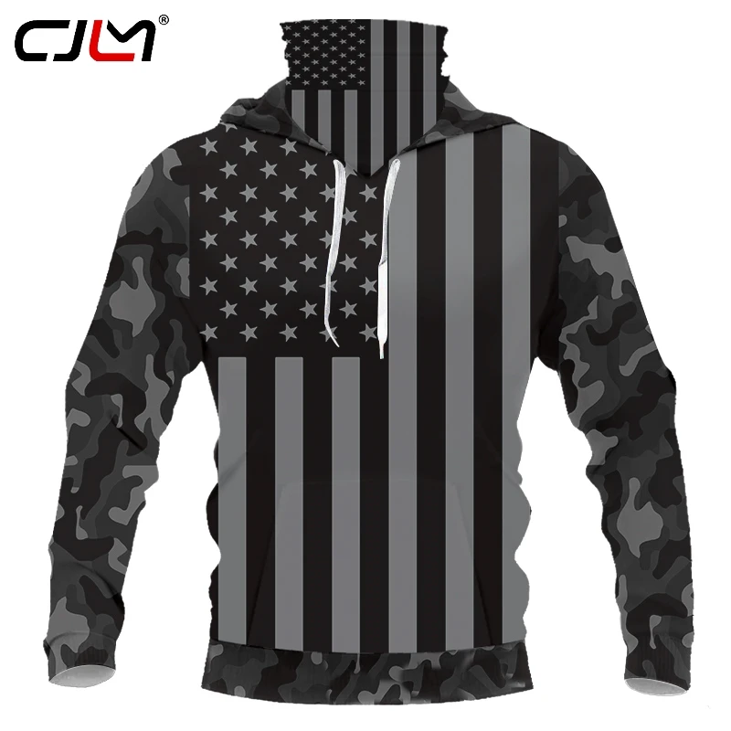 

CJLM Mens Gym Hoodie Long Sleeve Hoodies With Mask Sweatshirt Casual Camouflage flag Mask Hoodie Sweatshirt Hooded Tops Custom