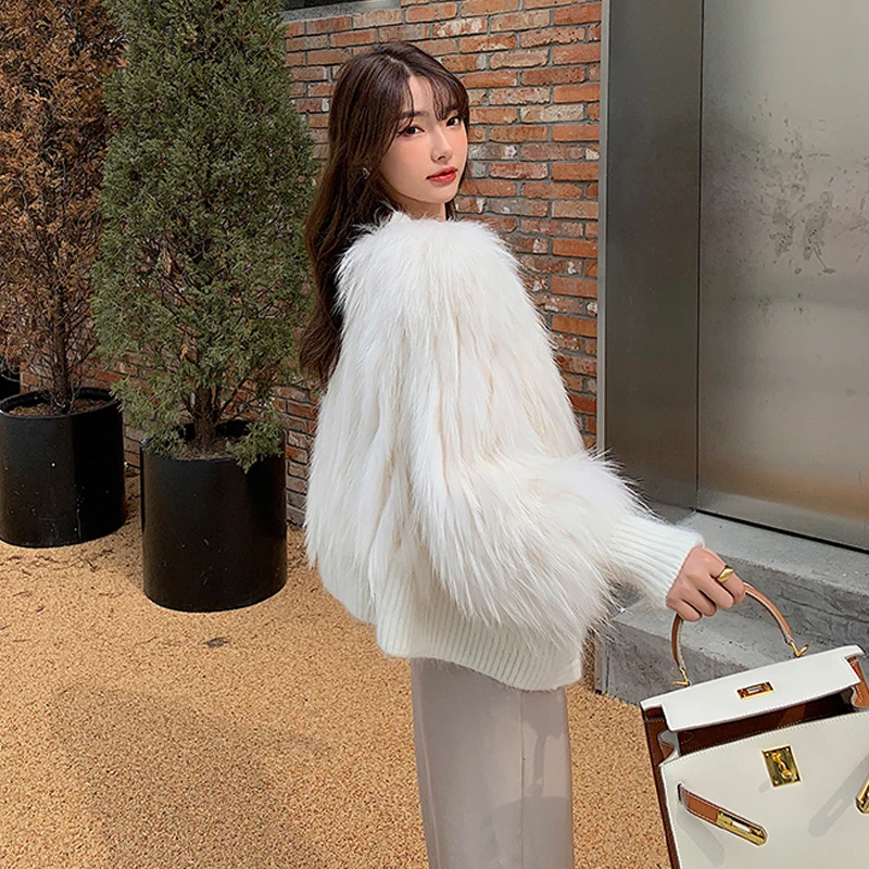 FANIECES Winter Luxury Faux Fur Short Coat Women Long Sleeve Fluffy Warm Coat Jacket Patchwork Imitation Fox Fur Overcoat
