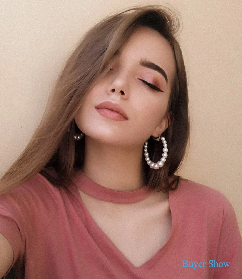 Женские серьги кольца с белым жемчугом элегантные круглые для девушек Модная