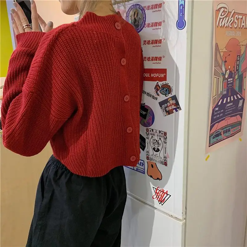 

Women Pullovers Sweater V-Neck Long Sleeve Solid Females Leisure Chic Trendy Elegant Sexy Crop Top All-match Loose Knitted Warm