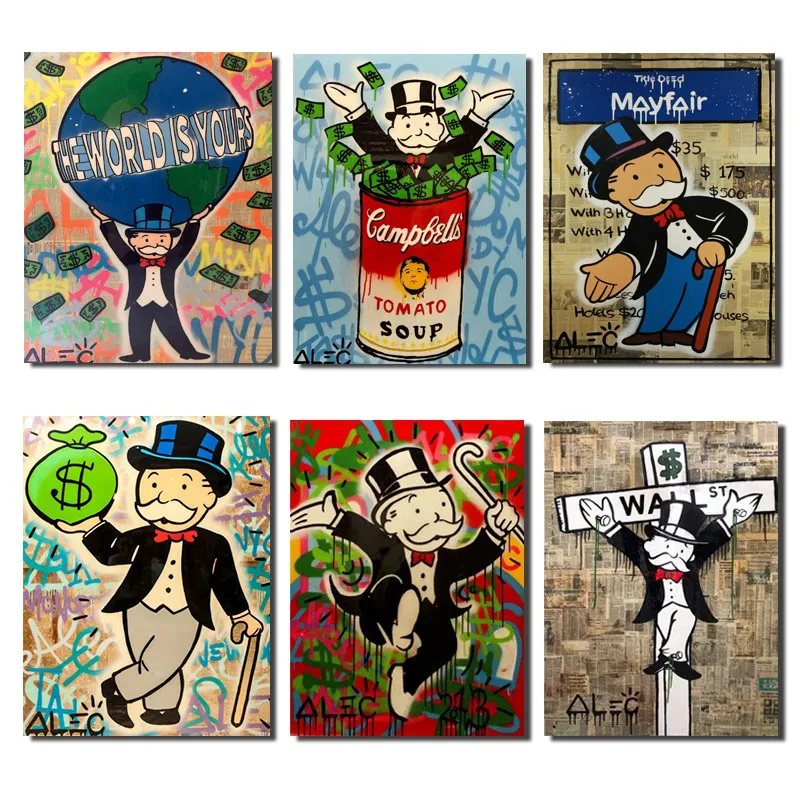 

Alec Monopoly Classic Street Art Canvas Painting Dollar Poster and Print Wall Art Pictures for Kid's Room Wall Decoration Cuadro