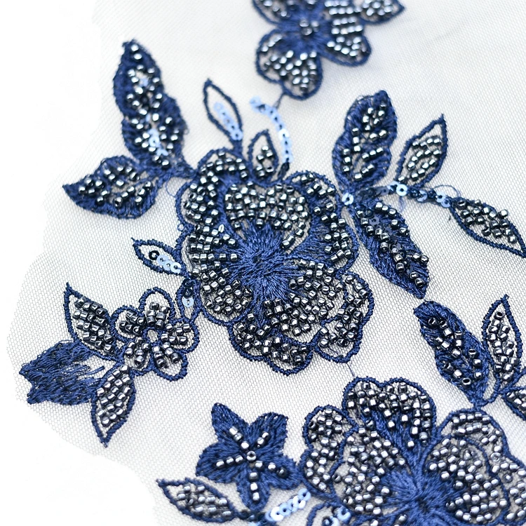 Темно синяя кружевная Аппликация из бисера темно вышитая аппликация розового