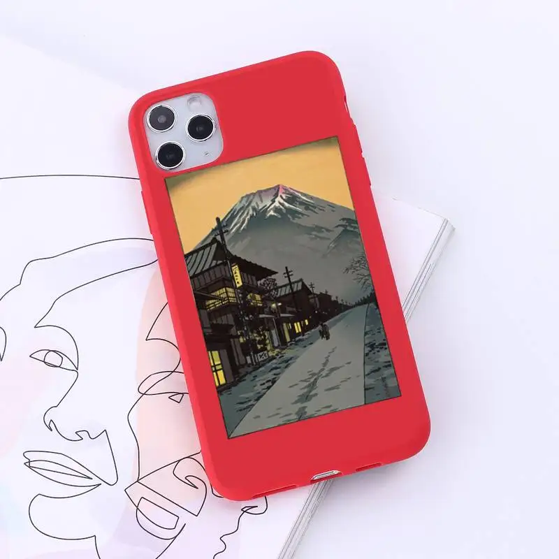 

Mount Fuji Art Painting Phone Case Red Candy Color for iPhone 6 7 8 11 12 s mini pro X XS XR MAX Plus