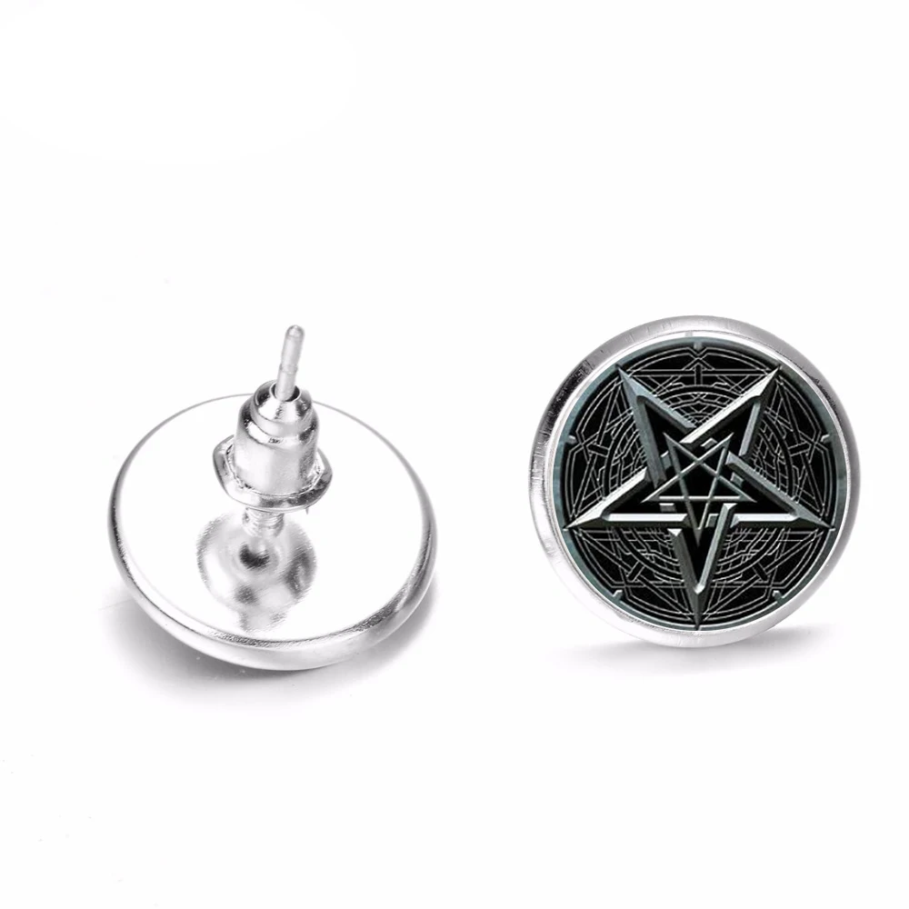 Style 3 SONGDA сверхъестественная пентаграмма Wiccan серьги-гвоздики дьявол в готическом стиле ловушка геометрическое искусство стеклянные круглые серьги для мужчин и женщин ювелирные изделия - Окраска металла: Style 3