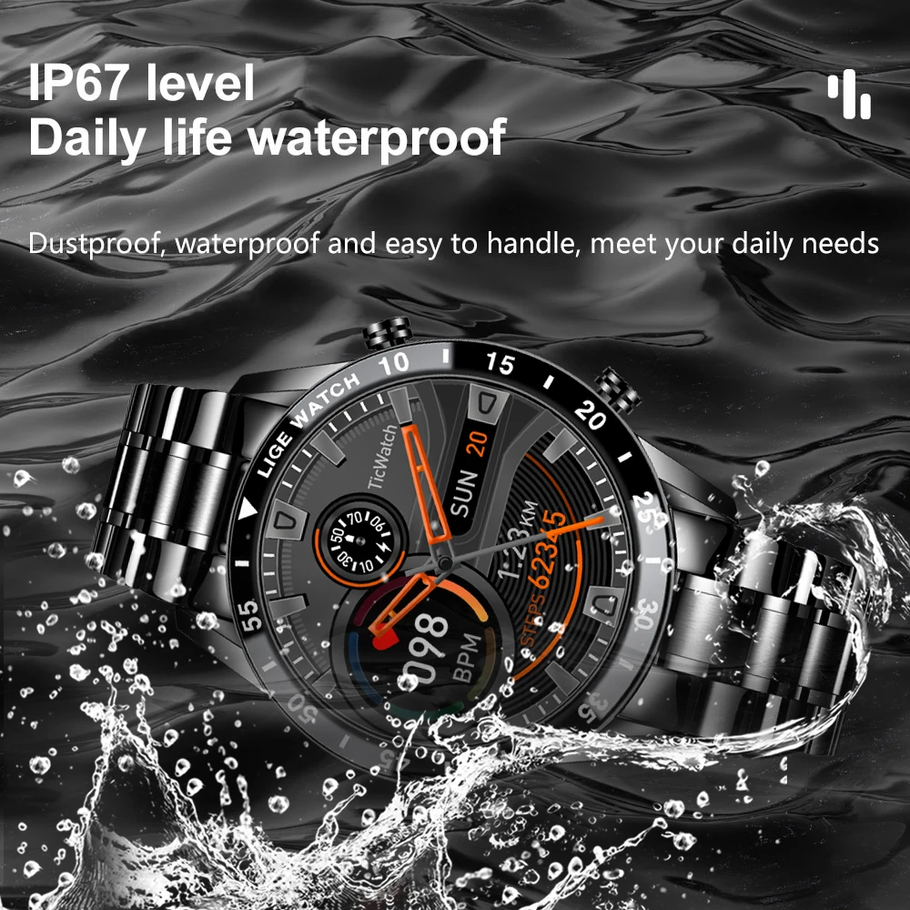 

LIGE 2021 New Men Smart Watch Bluetooth Call Watch IP67 Waterproof Sports Fitness Watch For Android IOS Smart Watch 2021 + Box