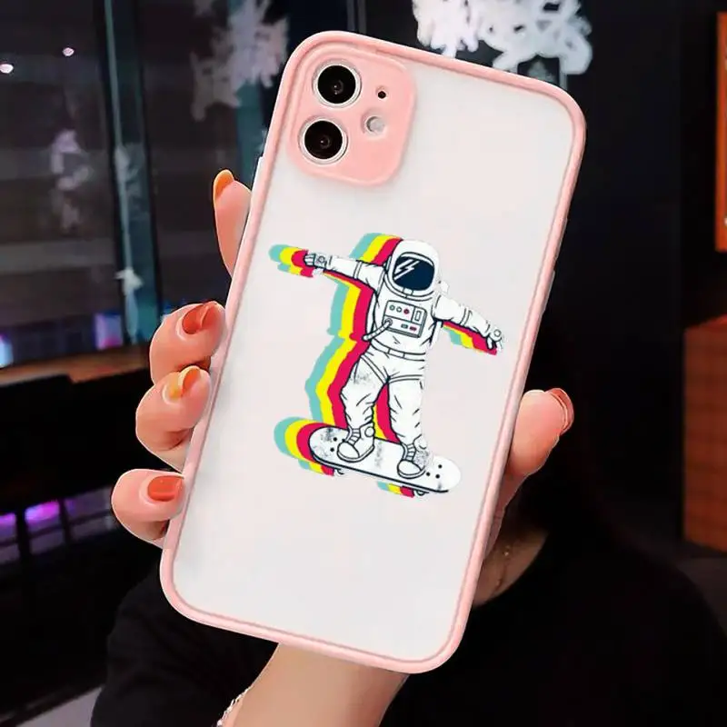 

Phone Case For iPhone 12 11 Mini Pro XR XS Max 7 8 Plus X Skateboard cartoon girl Matte transparent Pink Cover