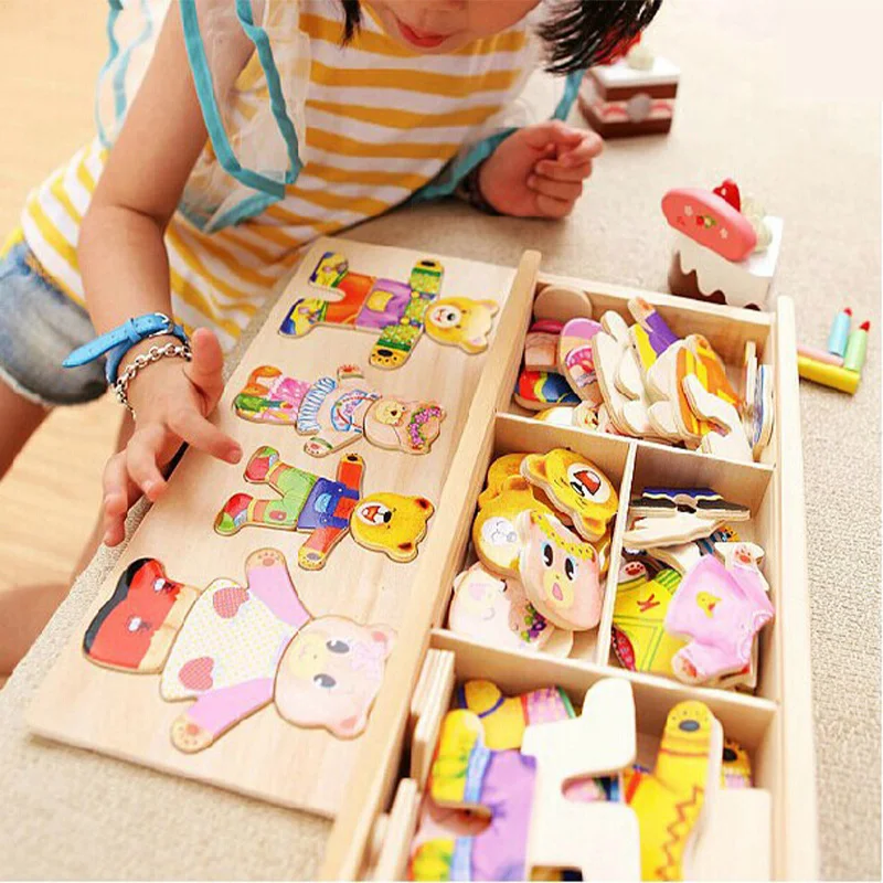 

Little Bear Change Clothes Children's Early Education Wooden Jigsaw Puzzle Dressing Game Baby Wooden Puzzle Toys Free Shipping