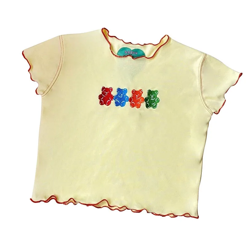 

2021 Fashion Summer Cute Sweet Tank Woman Top Tops Streetwear Bear Tee Slim Short Cotton T Shirt Tees