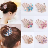 women elegant rhinestone hair comb fashion beautiful five petal flower hair claws korean style exquisite party hair accessories