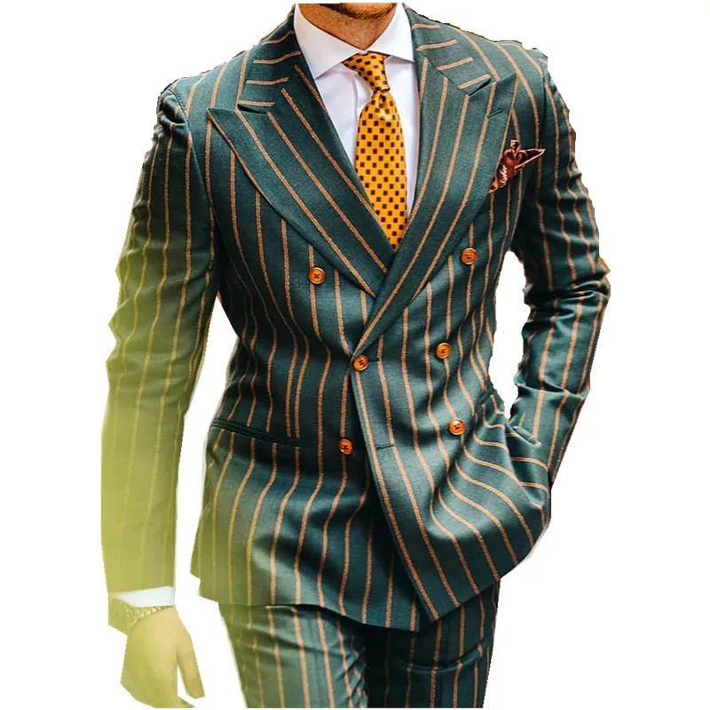 

Men Blazer Slim Fit 2021 Spring Autumn British Style Casual Striped Digging Bag Green Side Slit Hem Blazer Men Clothing