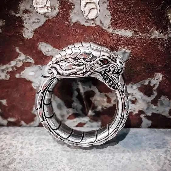 

Fashion Men 925 Sterling Silver Ring Nordic Mythical Giant Dragon Amulet Biker Punk Jewelry Rings Size 5-13