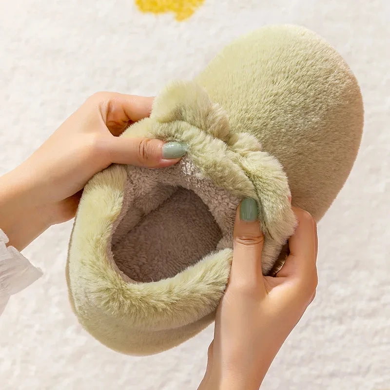 

Size 36-45 Slip On Furry Loafers Female Male Soft Warm Slippers Animal Ear Green Funny Shoes for Winter Slides Lightweight 2022