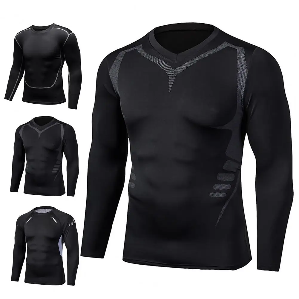 

Autumn Winter Cool Contrast Color Sweat-absorbent T-shirt Sporty Long Sleeve T-shirt Long Sleeve for Fitness