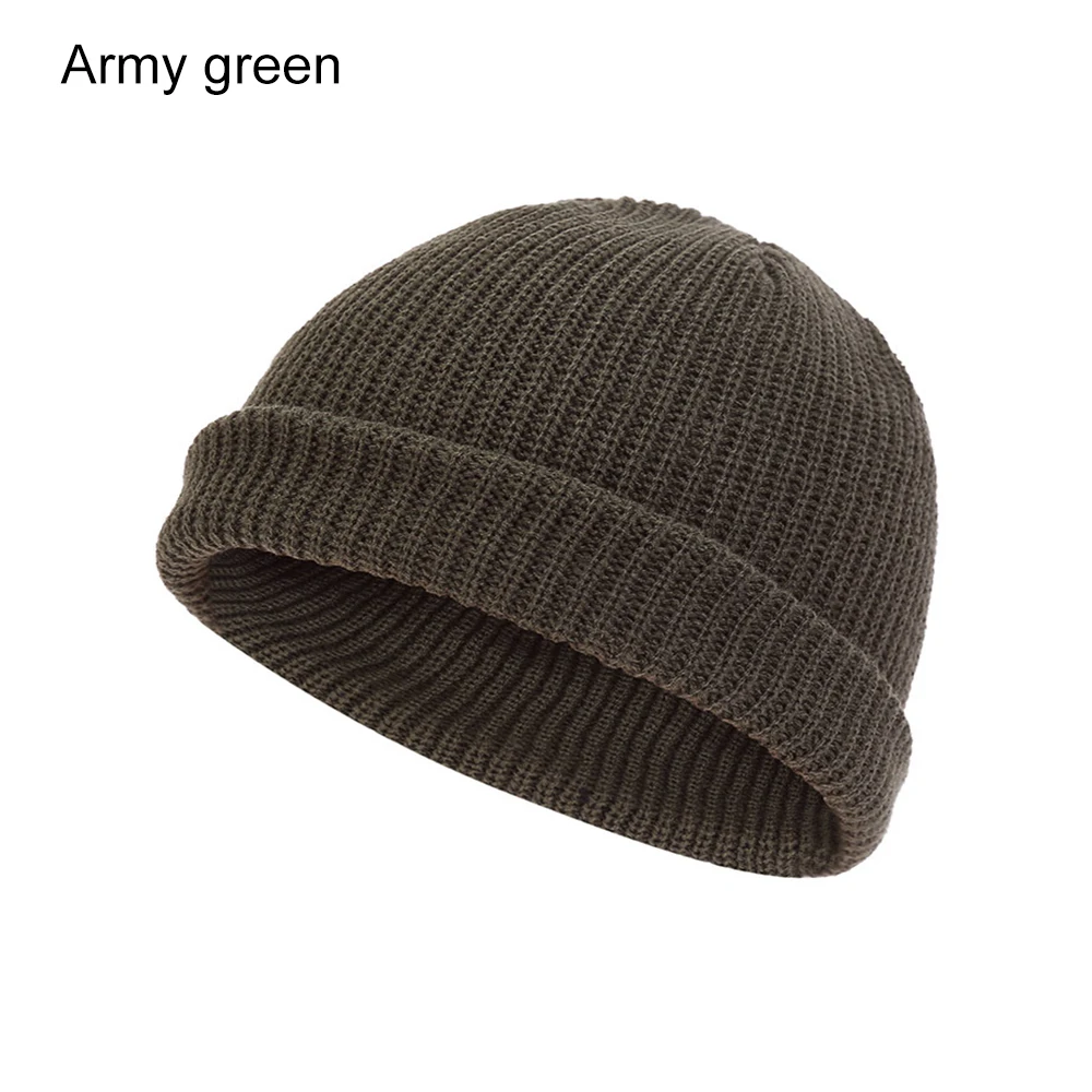 army green Унисекс зимний мужской ребристый трикотажный головной убор с черепом головной убор моряка манжета безрукавка Ретро Темно-Синий стиль лыжный Рыбак Docker Beanie Hat - Цвет: army green