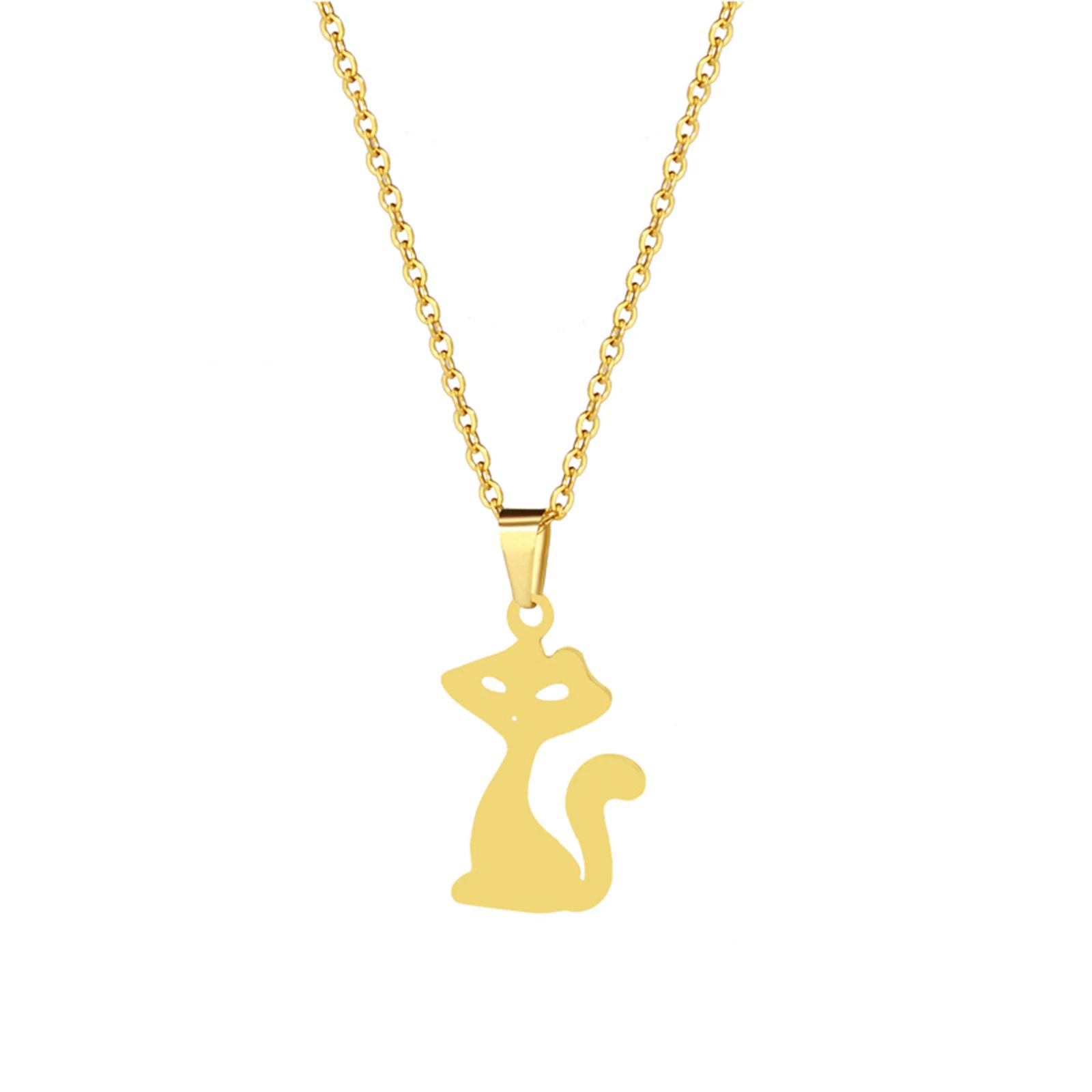 

Stainless steel pendant necklace for Women Gold Color Cat Pendant Necklace Jewelry Couple Statement Necklace Engagement Jewelry