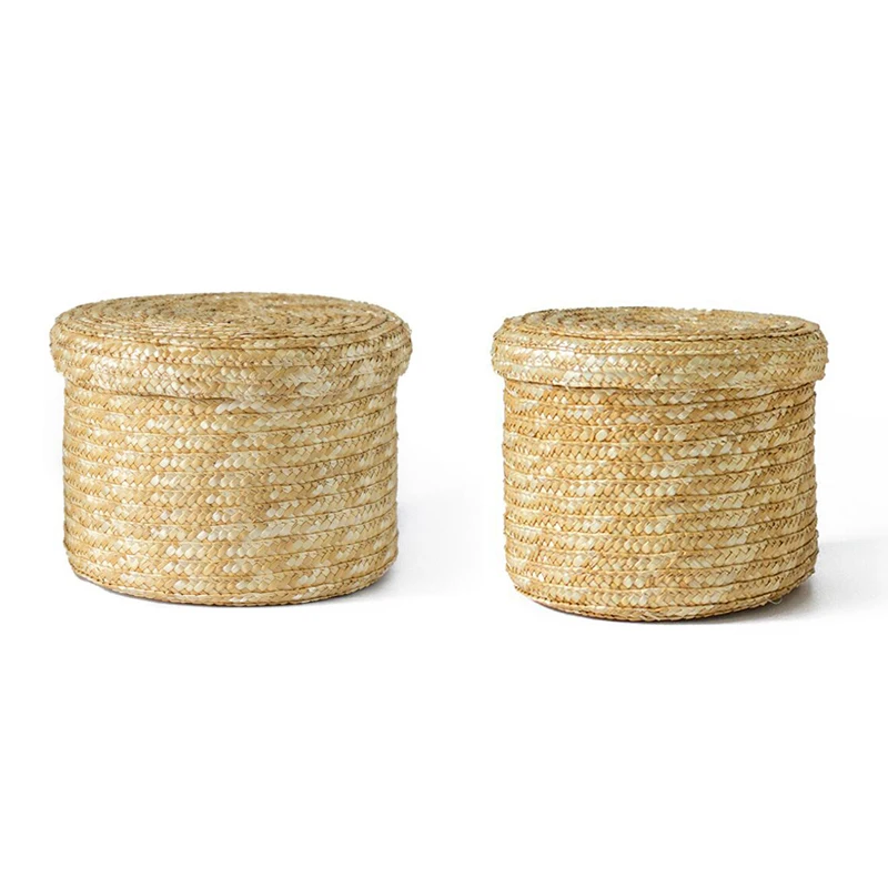 

1 Pcs Wheat Straw Woven Storage Basket Rustic Natural Brown Finish