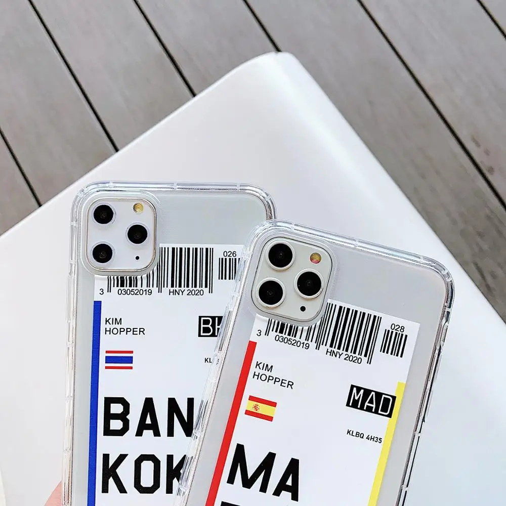 Чехол для метки авиабилета для iPhone 12 Mini 11 Pro X XS MAX 7 8 6 s Plus XR Luxury Anti-Fall World City Bar Code Soft Cover.