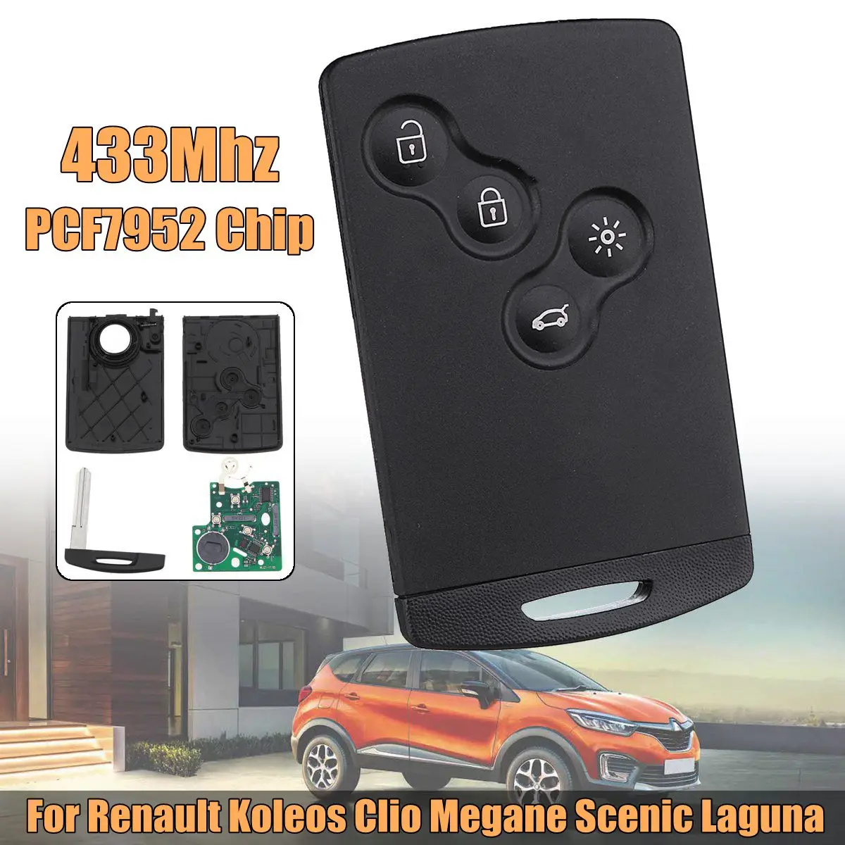 Для Renault Koleos Clio Megane Scenic Laguna 4 кнопочная смарт карта Автомобильный ключ Fob 433 МГц PCF7952