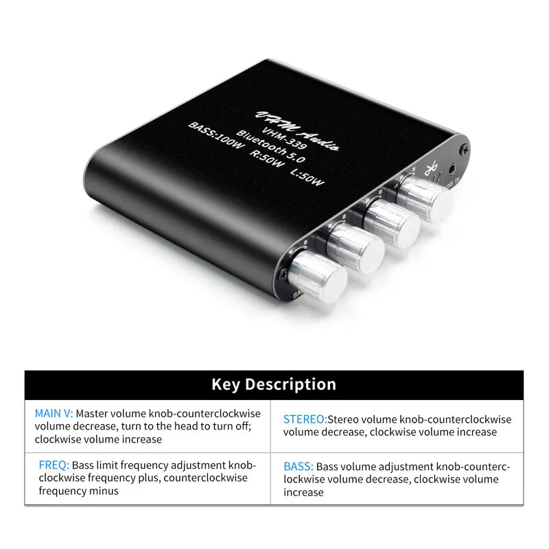 VHM 339 Hi Fi Bluetooth 5 0 TPA3116D2 цифровой Мощность усилитель 2 1 канал 2*50 Вт + 100 стерео аудио