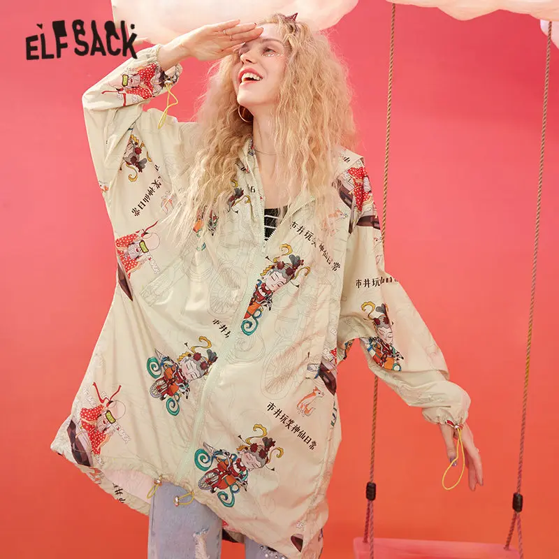 ELFSACK абрикосовый оригинальный принт высокая низкая свободная повседневная с