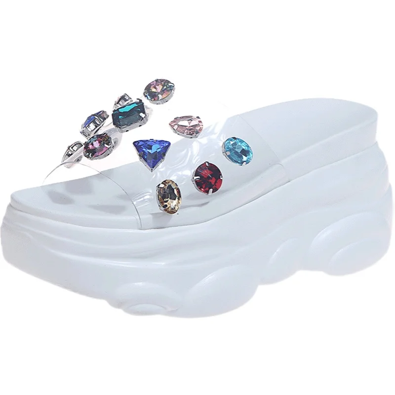 

Slippers Women Summer Increased Internal Beach Shoes Heeled Mules Pantofle Loafers Platform Slides Fashion Soft Sabot High 2021