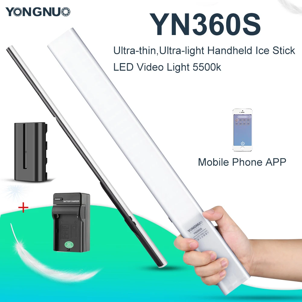 W Battery Charger Yongnuo YN360S ультра-тонкий, ультра-светильник ручной ледяной палки светодиодный светильник 5500k светодиодный светильник управления с помощью телефона ПРИЛОЖЕНИЕ камера заполняющий светильник - Цвет: W Battery Charger