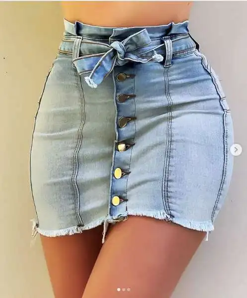 

European and American style high waist high stretch lace denim skirt