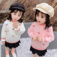 girls sweater kids babys coat outwear 2021 cherry plus velvet thicken warm winter autumn knitting tops cottonchildrens clothi