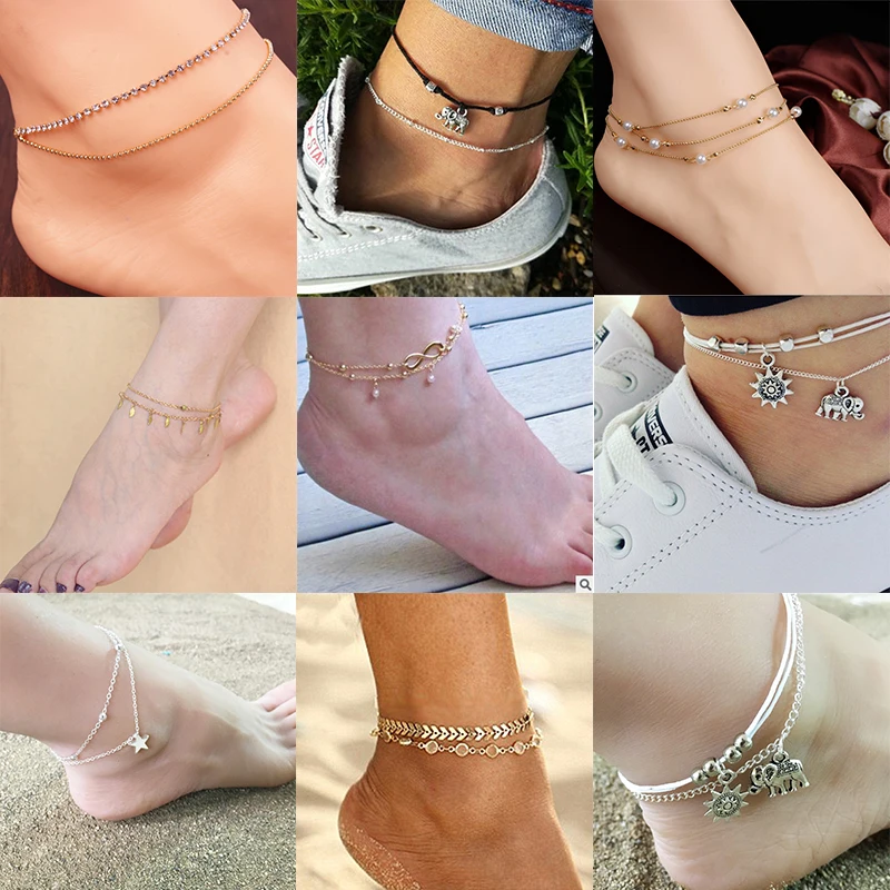 Женский набор ножных браслетов FENGLI Boho бусины в виде черепахи винтажный браслет