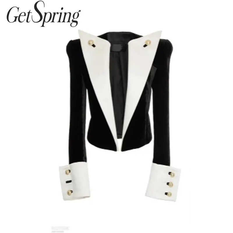 Getвесна Женский блейзер черный белый цвет подходящие короткие женские блейзеры