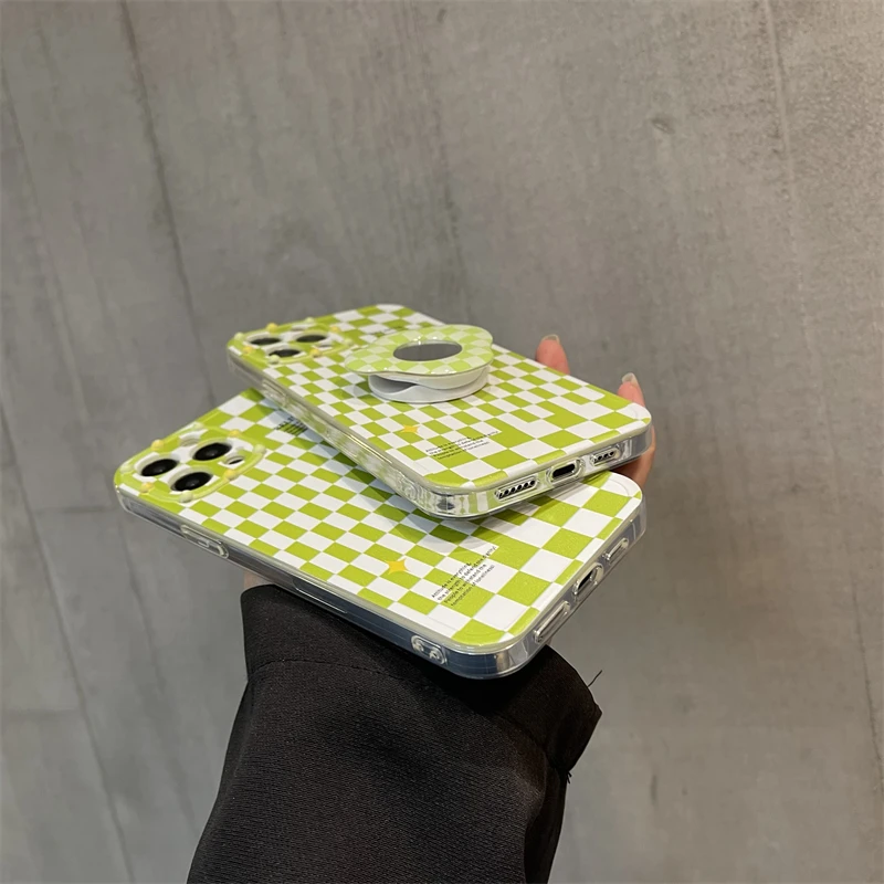Набор зеркальный чехол-подставка для телефона iPhone 7 8 Plus с узором в сетку 11 12 Pro Max X