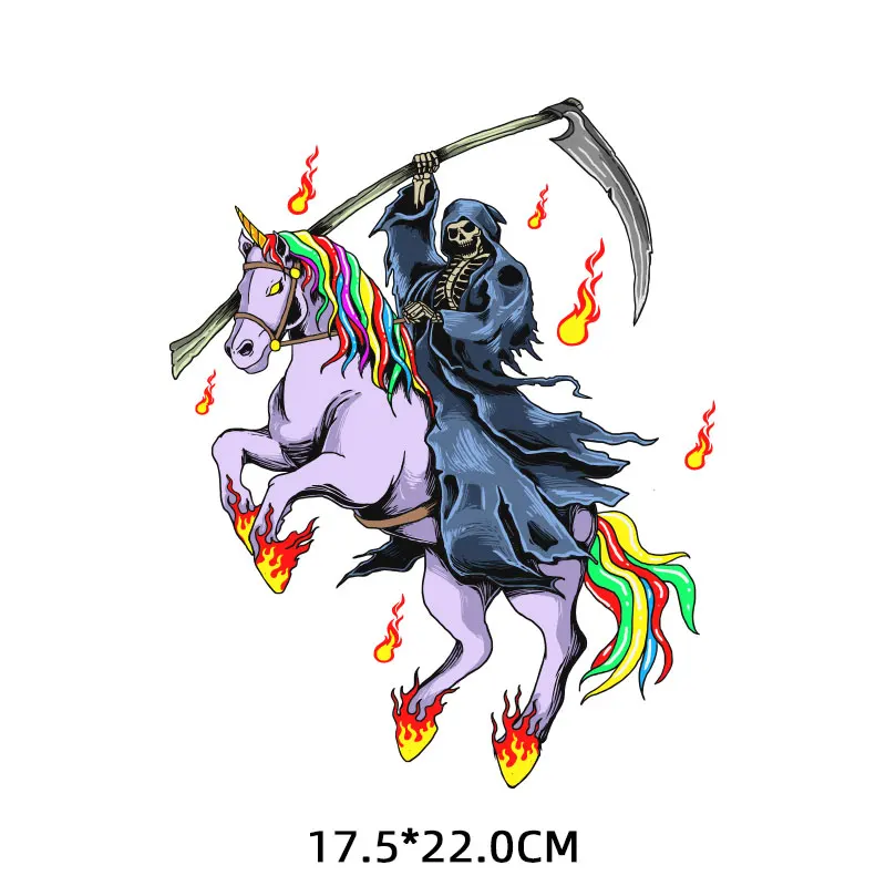 

Iron on Unicorn Patches Heat Tranfer Sticker for Clothing Printed DIY Punk Biker Skull Thermo Stickers On T shirt Stripes Badge