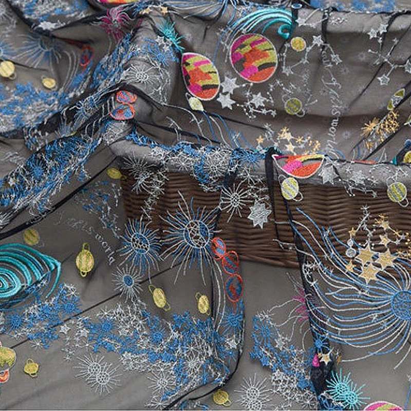 3/5/10 ярдов ширина 130 см яркая черная Тяжелая вышитая сетчатая кружевная ткань со