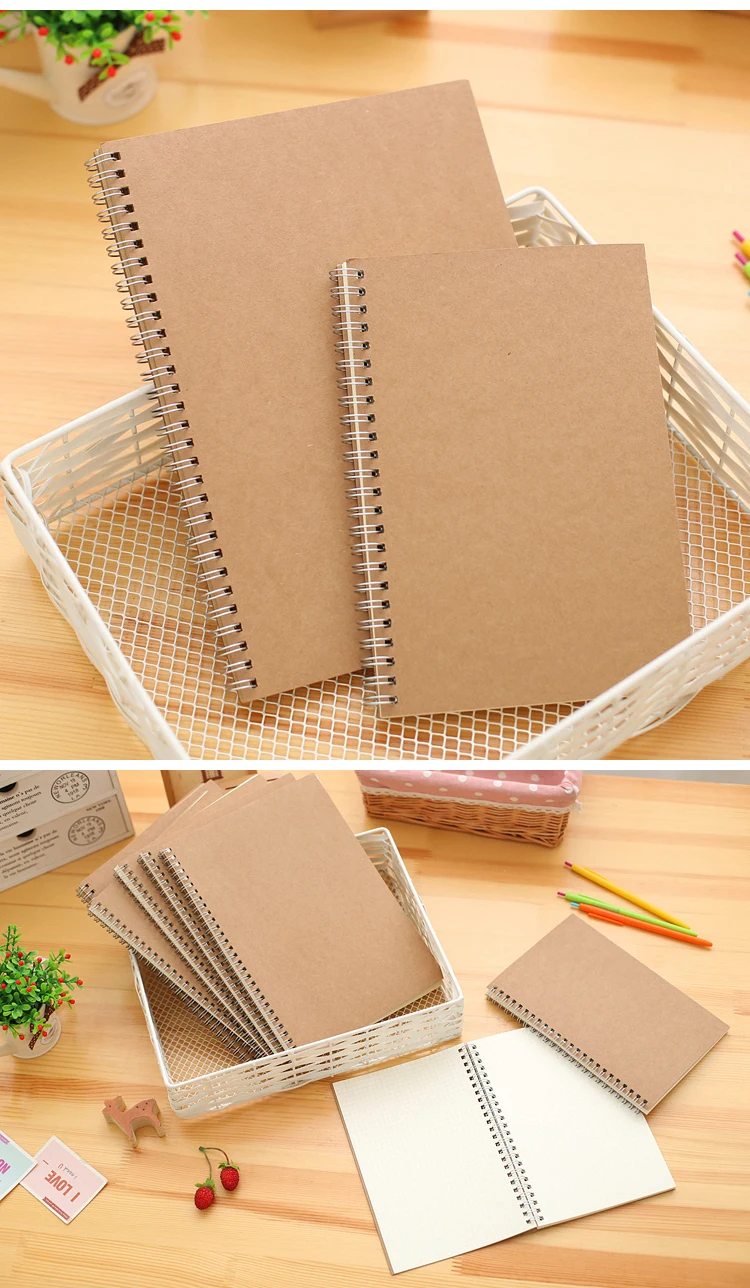 NEW A5/B5 notebook paper dotted/blank/square/horizontal/kraft paper spiral ring stationery notebook coil hand book Two packs