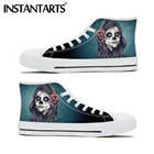 Женские кеды INSTANTARTS, Классические парусиновые кроссовки с высоким берцем, на шнуровке, Вулканизированная подошва, повседневная обувь с принтом черепа и сахара, на осень