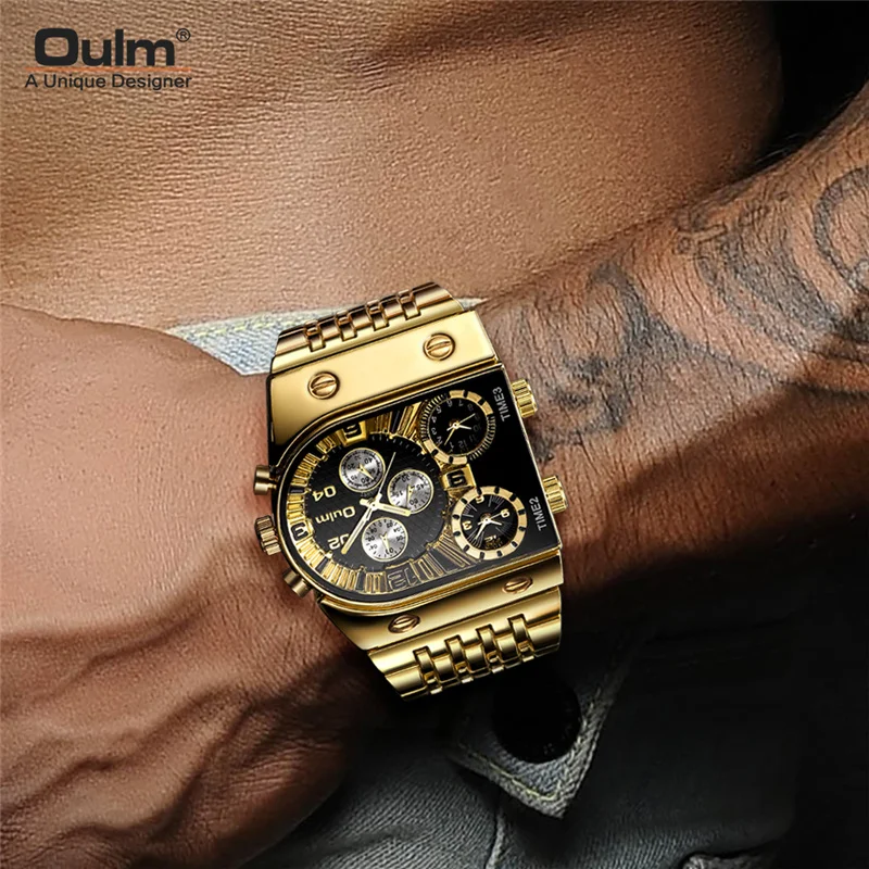 

Oulm 2021 New Quartz Watches Men Military Waterproof Wristwatch Luxury Gold Stainless Steel Male Watch Relogio Masculino