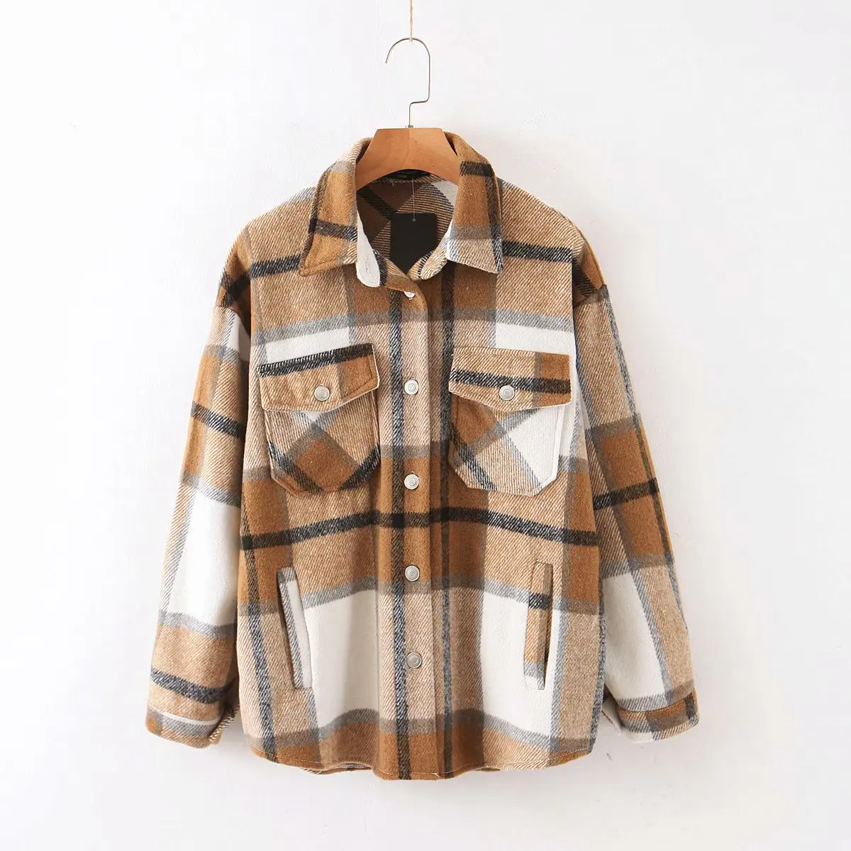 

2021 spring new women's European and American style street fashion urban casual woolen plaid jacket