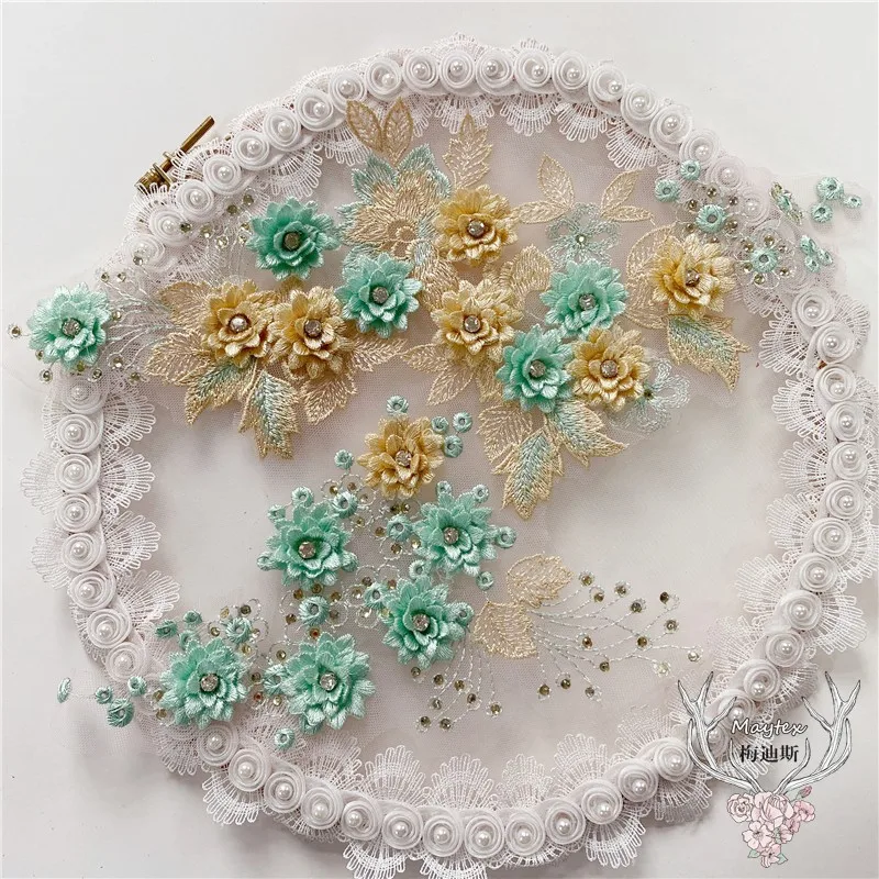 

1 PCSingle Mesh Embroidery Nail Drill Contrast Color Three-dimensional Flower Hanfu Children's Skirt Lace Fabric Embroidery