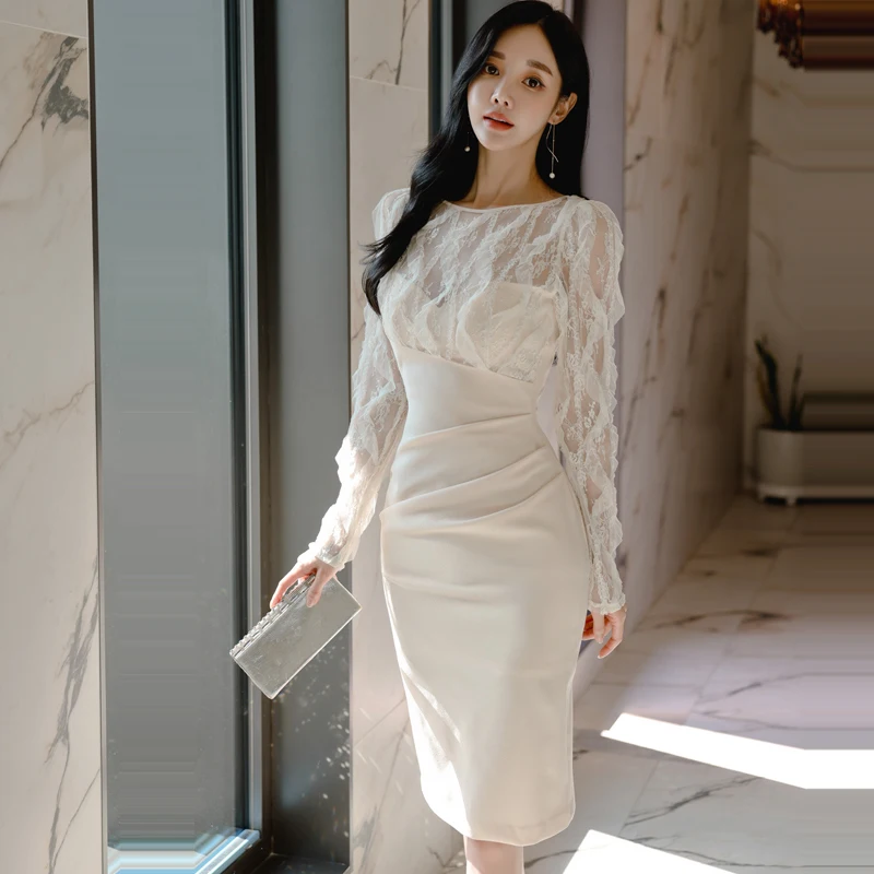 Женское прозрачное кружевное платье-карандаш откровенное облегающее