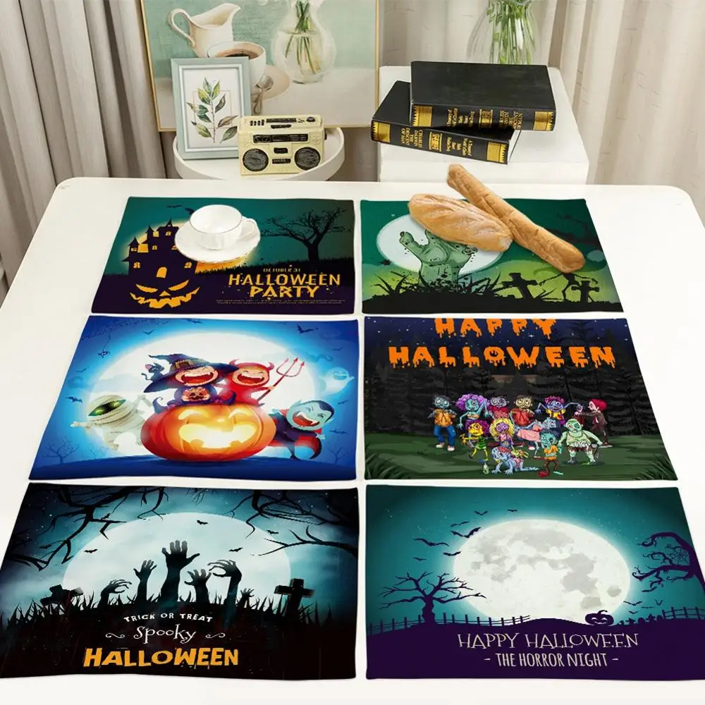 Скатерть с принтом коврик для стола на Хэллоуин из хлопка и льна креативный