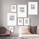 Настенная живопись на холсте Париж, Рим, Нью-Йорк, Лондон, город Амстердам, скандинавские плакаты и принты, настенные картины для декора гостиной