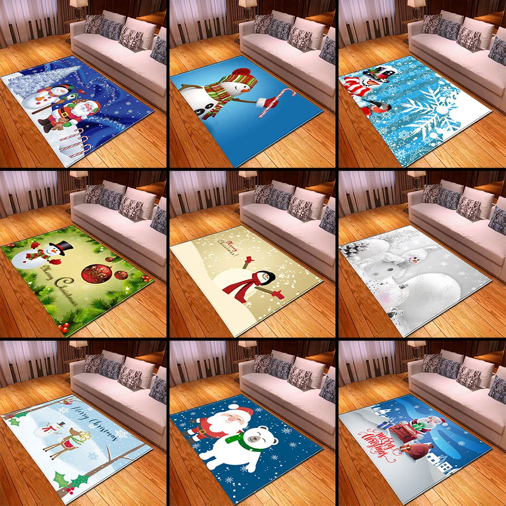 

Merry Christmas Carpets Area Rugs Parlor Xmas Snowman Santa Mat Dining Room Bedroom Nordic Living Room Blue Carpet Home Decor