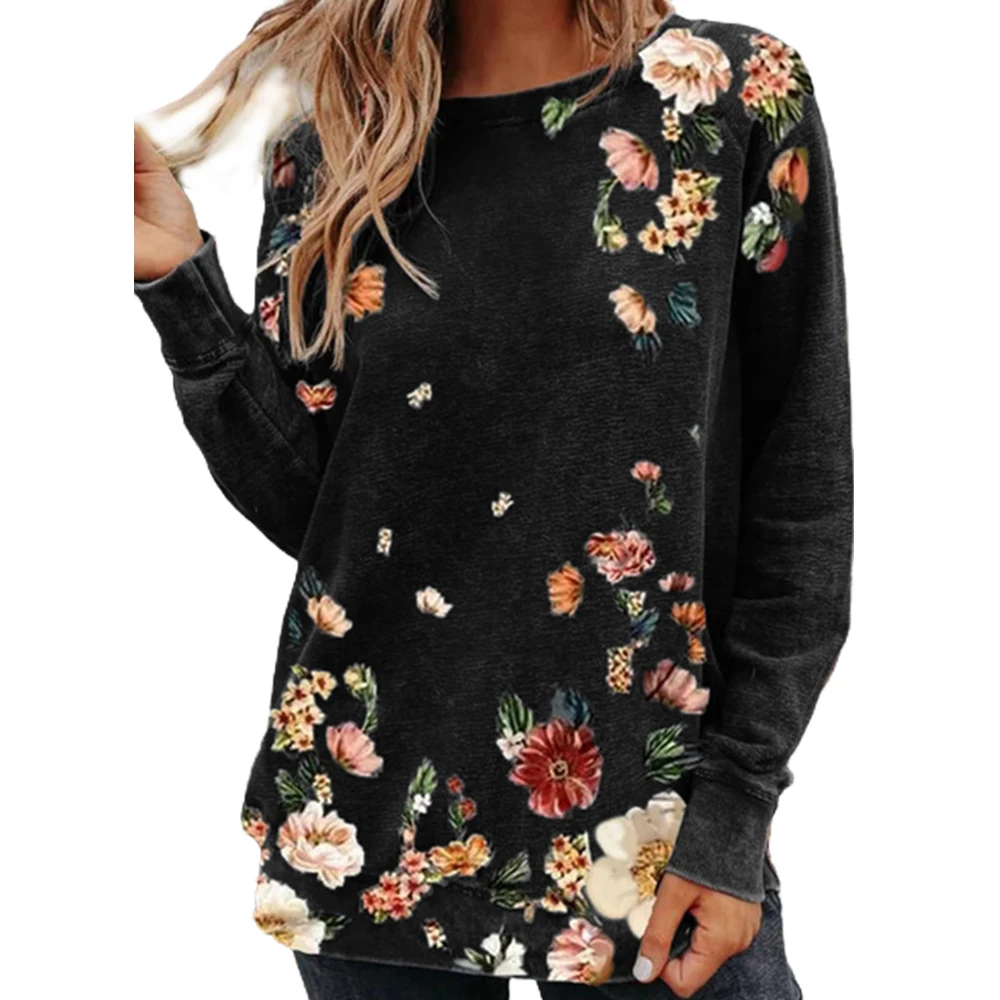 Женская футболка с цветочным принтом Топ Футболка длинным рукавом женская